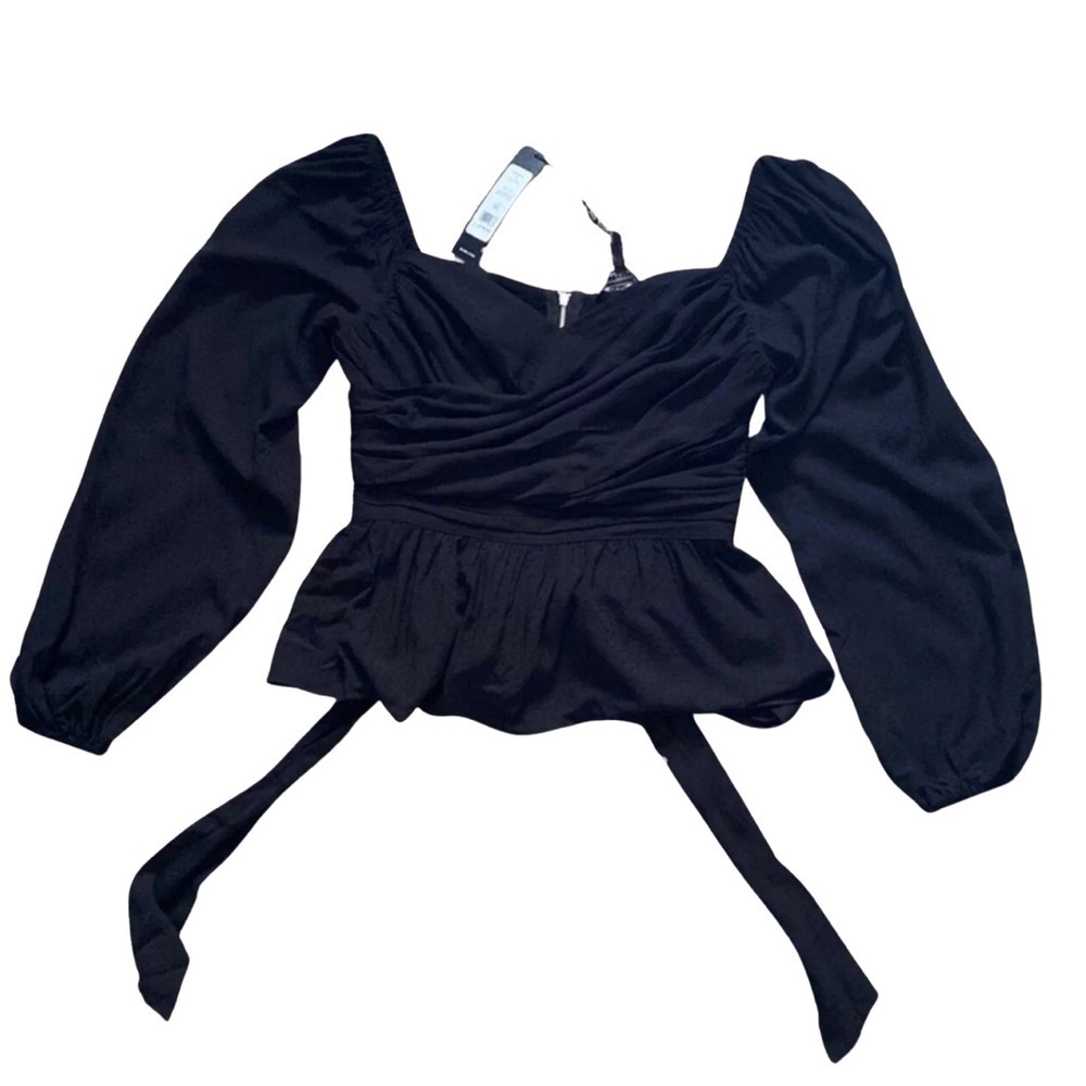 BCBGMAXAZRIA Elegant Dark Romance BodyCon Whimsigoth Party‎ Black Blouse SzS